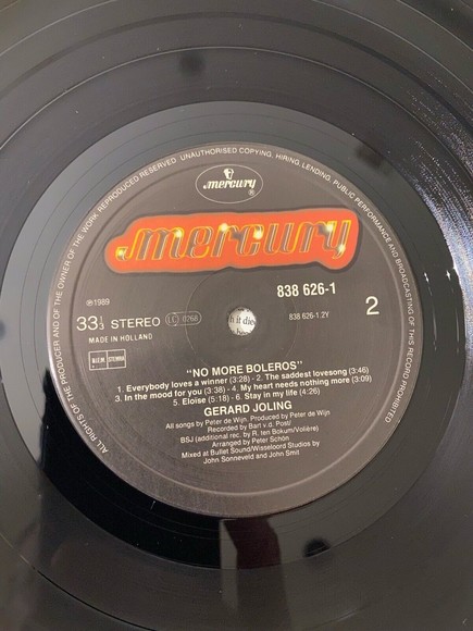 Gerard Joling No More Boleros LP 1989 Mercury Records 838 626-1 VG+ Netherlands - Picture 9 of 9